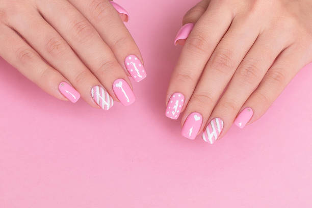 polka not nails with heart and stripes.