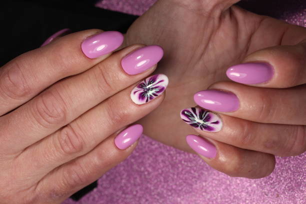 taupe dress lilac nails