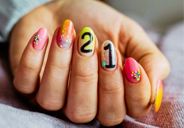21st birthday nail designs