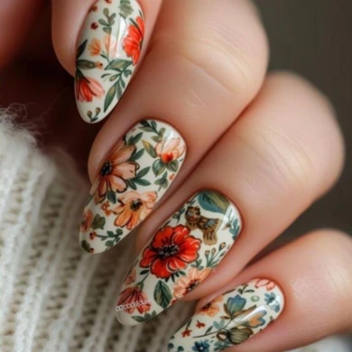 floral Thanksgiving nails