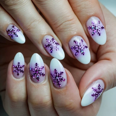 Ombre snowflakes nail art design