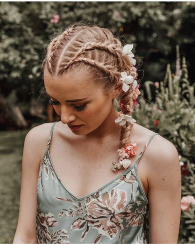 Braid hairstyle for spaghetti strap dress