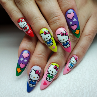 dreamy hello kitty nails