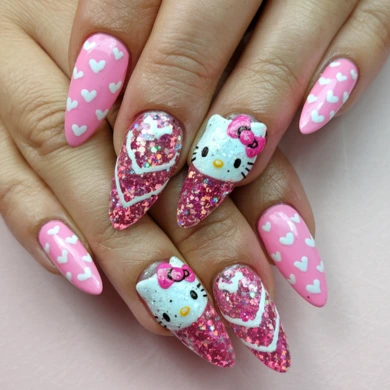 pink hello kitty nail designs