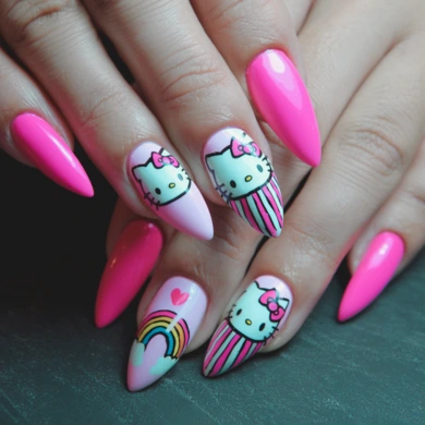 Rainbow hello kitty nails