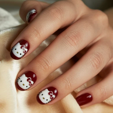 simple hello kitty nails