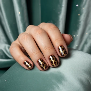 metallic gold leopard print nails