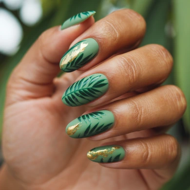 Tropical leaves nails