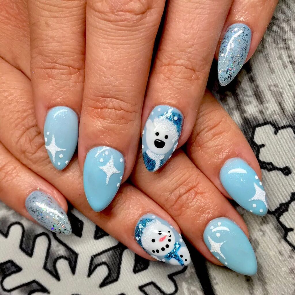 Snowman winter nails.
