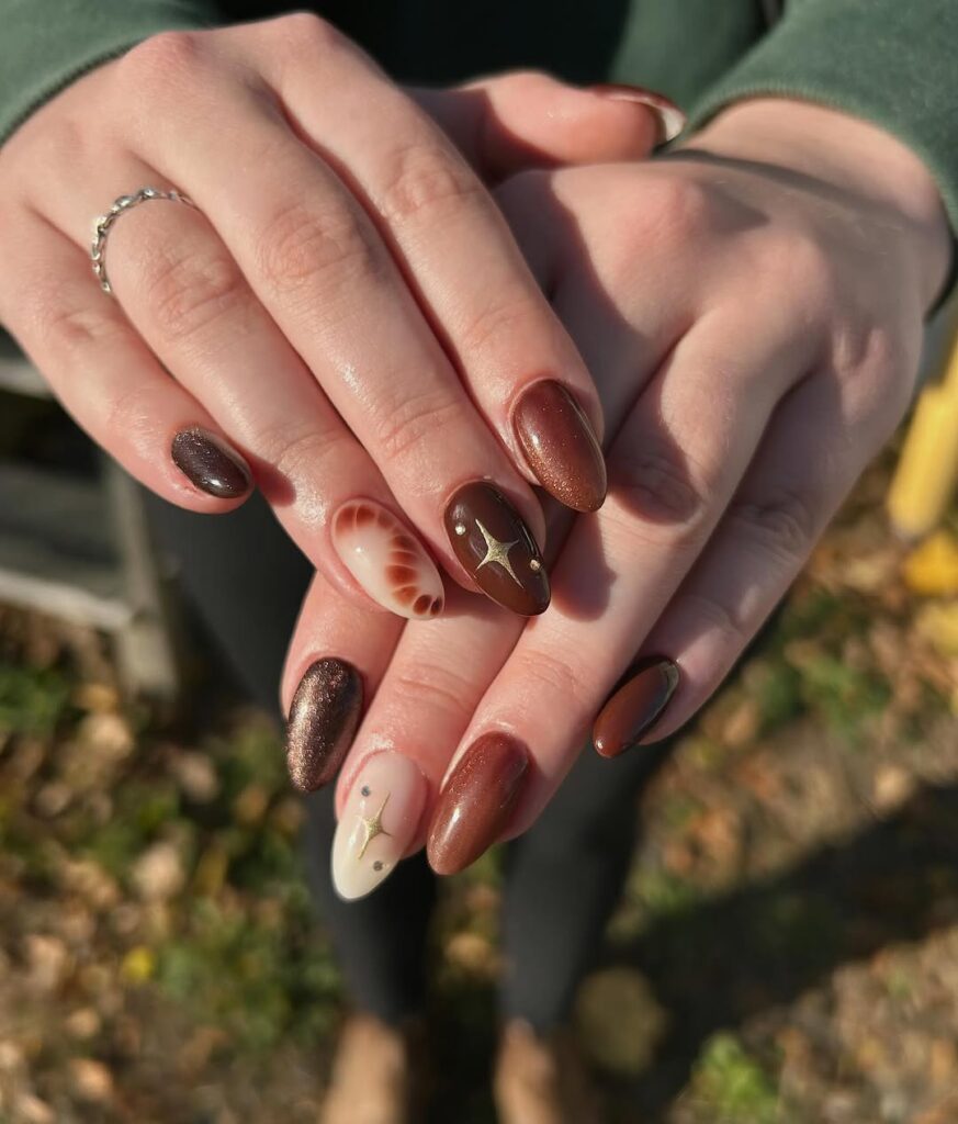 Korean style brown nails.
