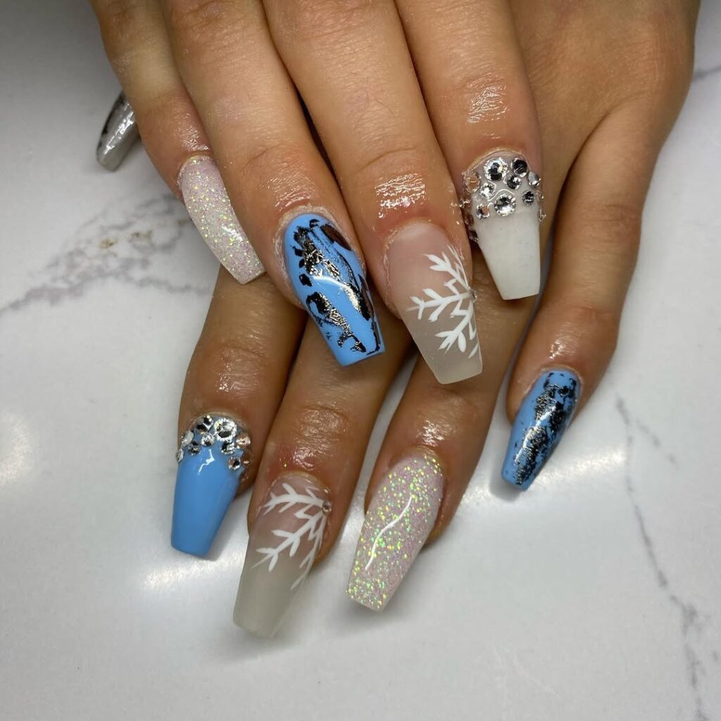 Blue winter nails.