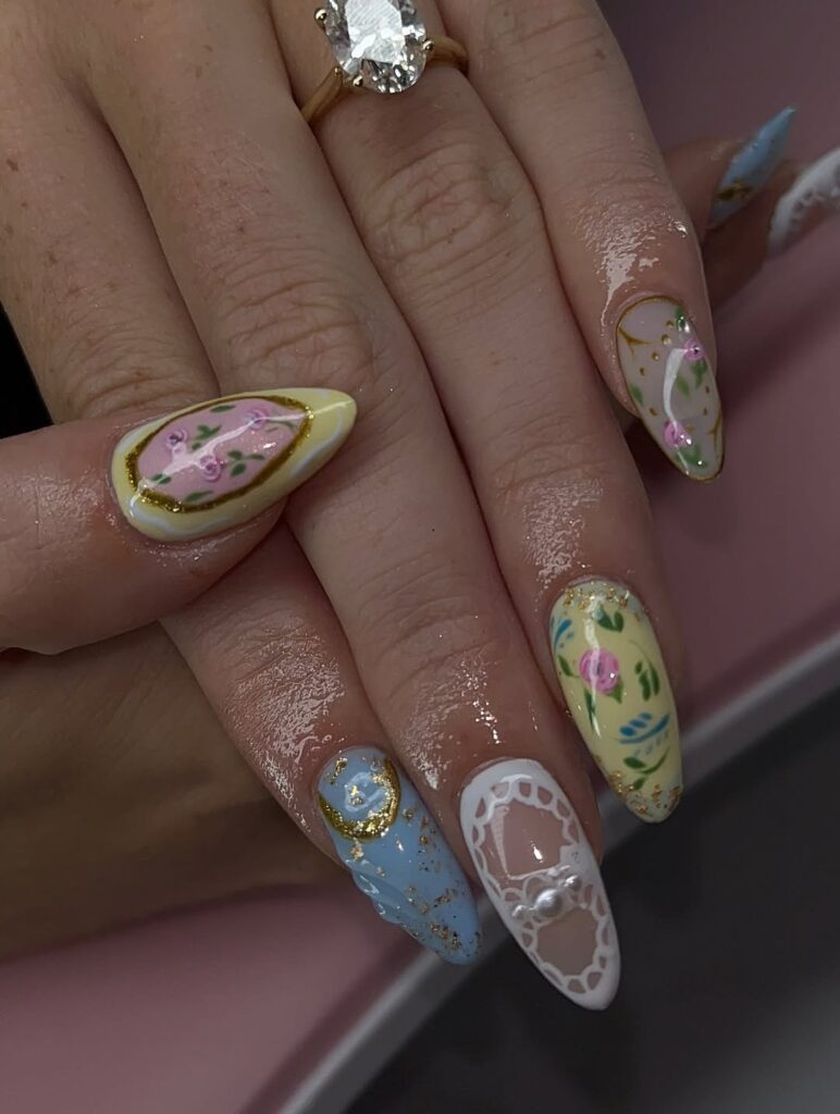 Pastel Victorian nails.