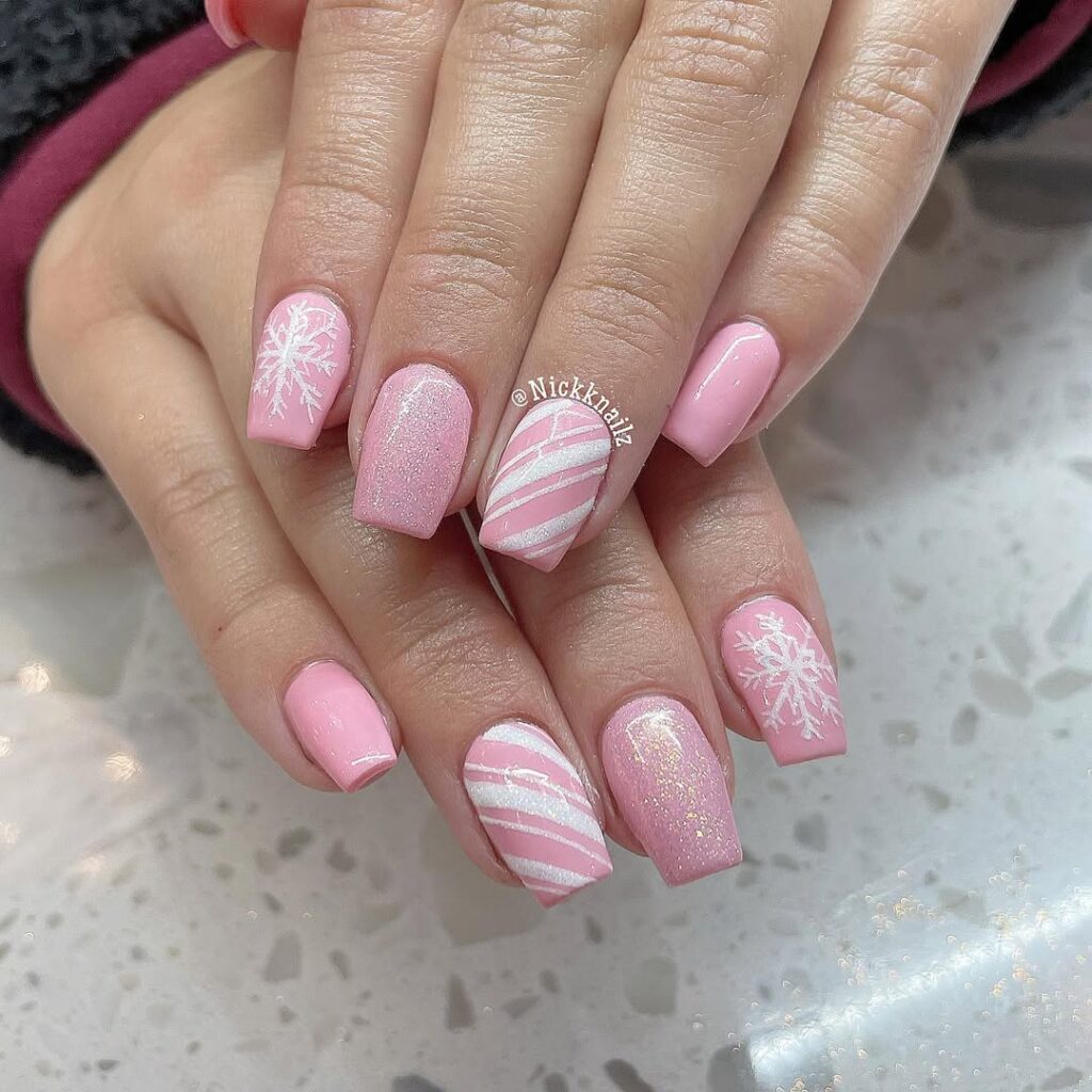 Pink winter nails.