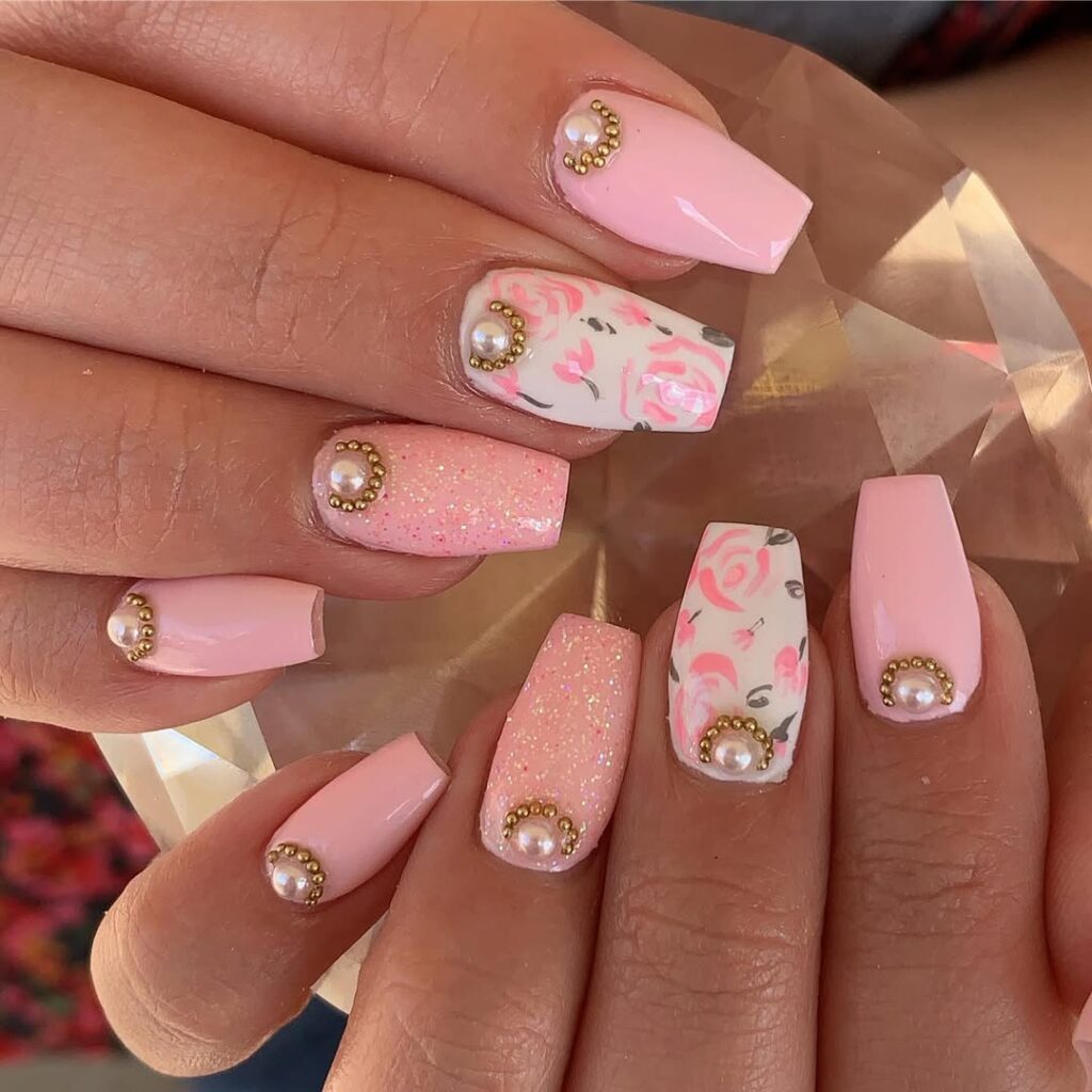 Pink and White Victorian nails.