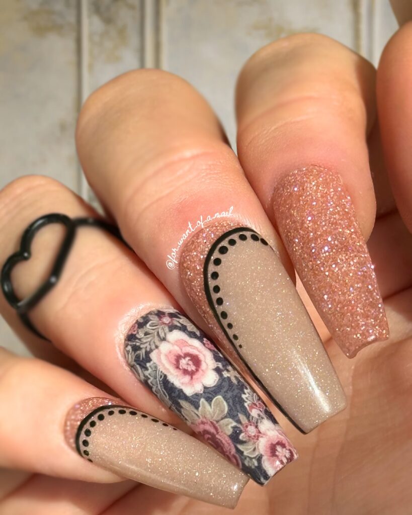Beige Victorian nails.