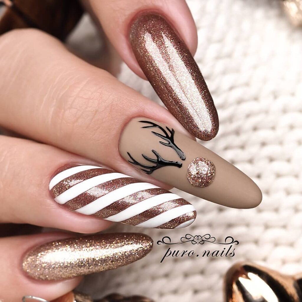 glitter brown nails.