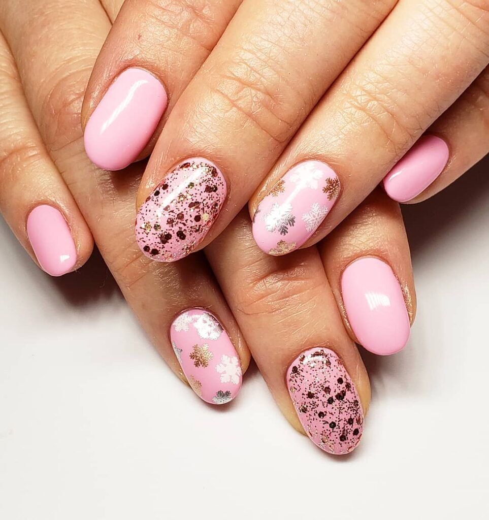 pink winter nails.