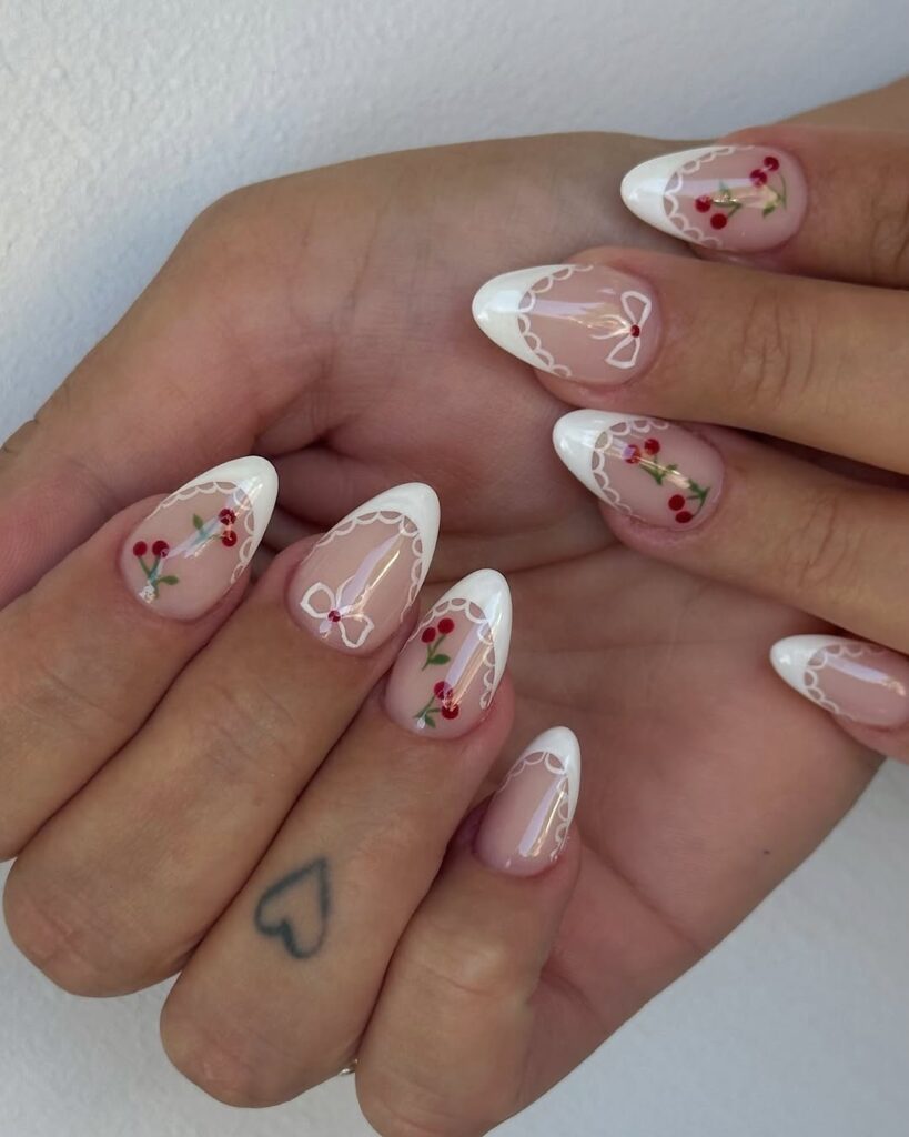 cherry lace nails.