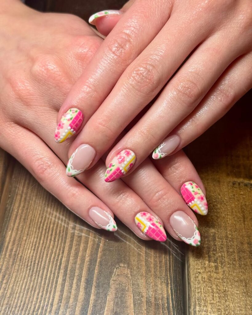 pink cottage core nails