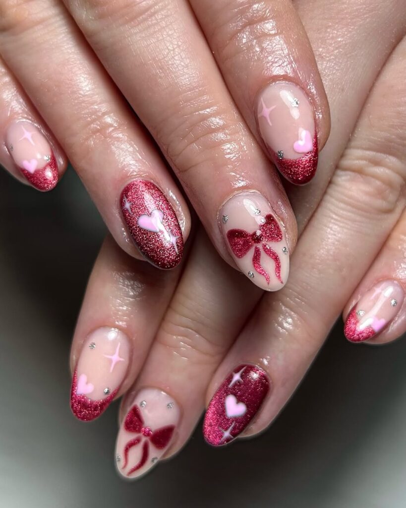 cat eye valentine nails