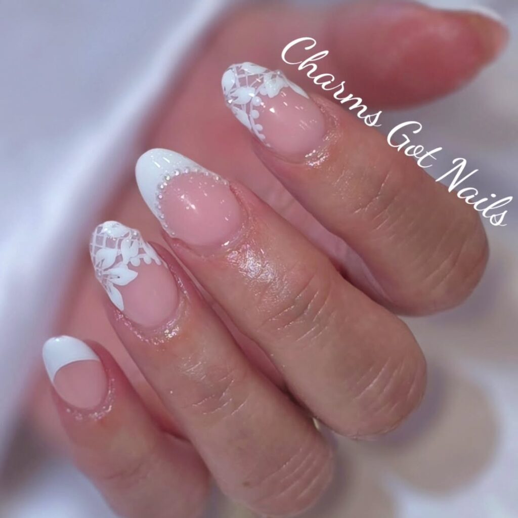 French tips lace nails.