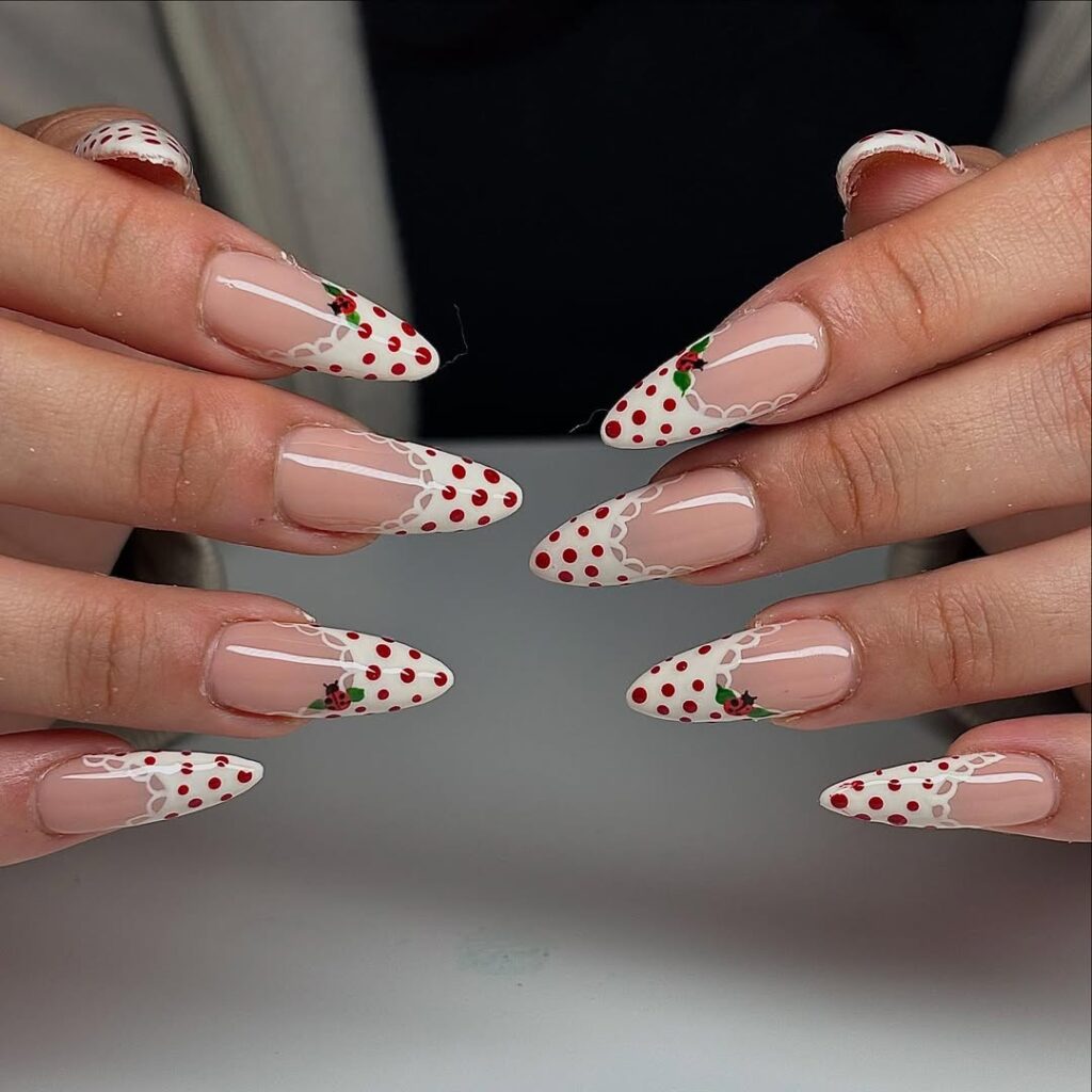Polka dots & lady bugs lace nails.