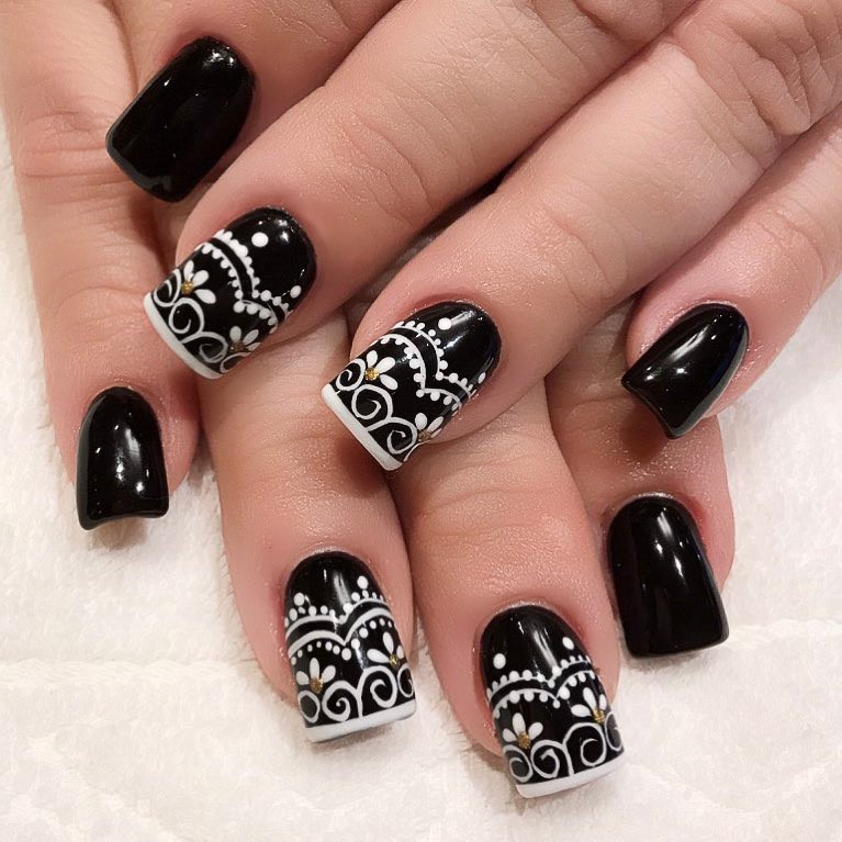 Black and white lace nails.