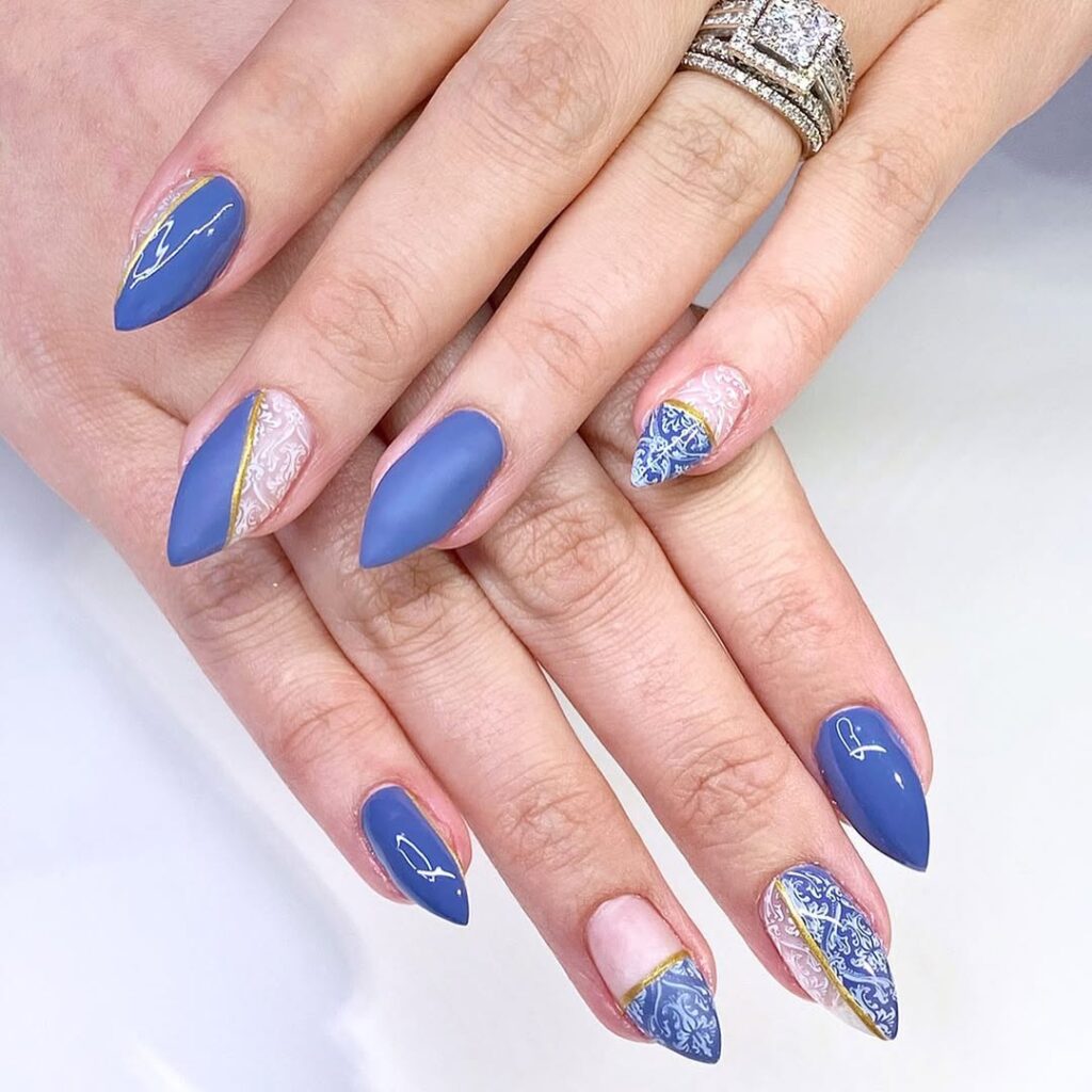 Blue lace nails.