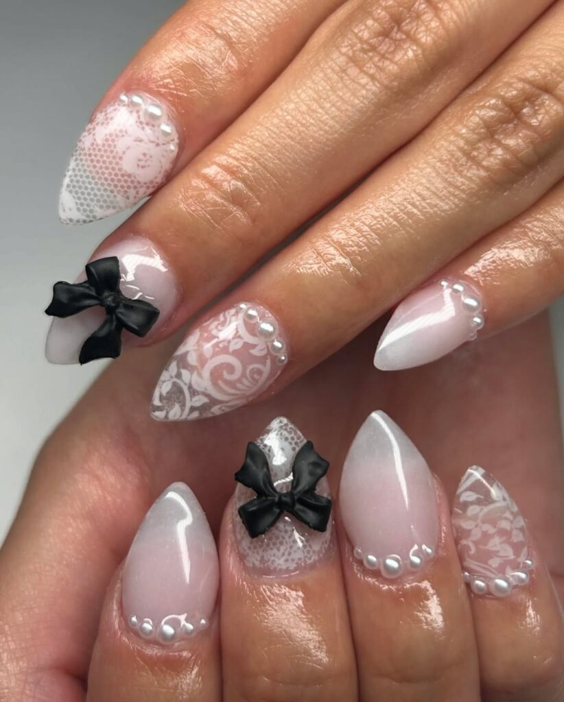 Jelly white lace nails.