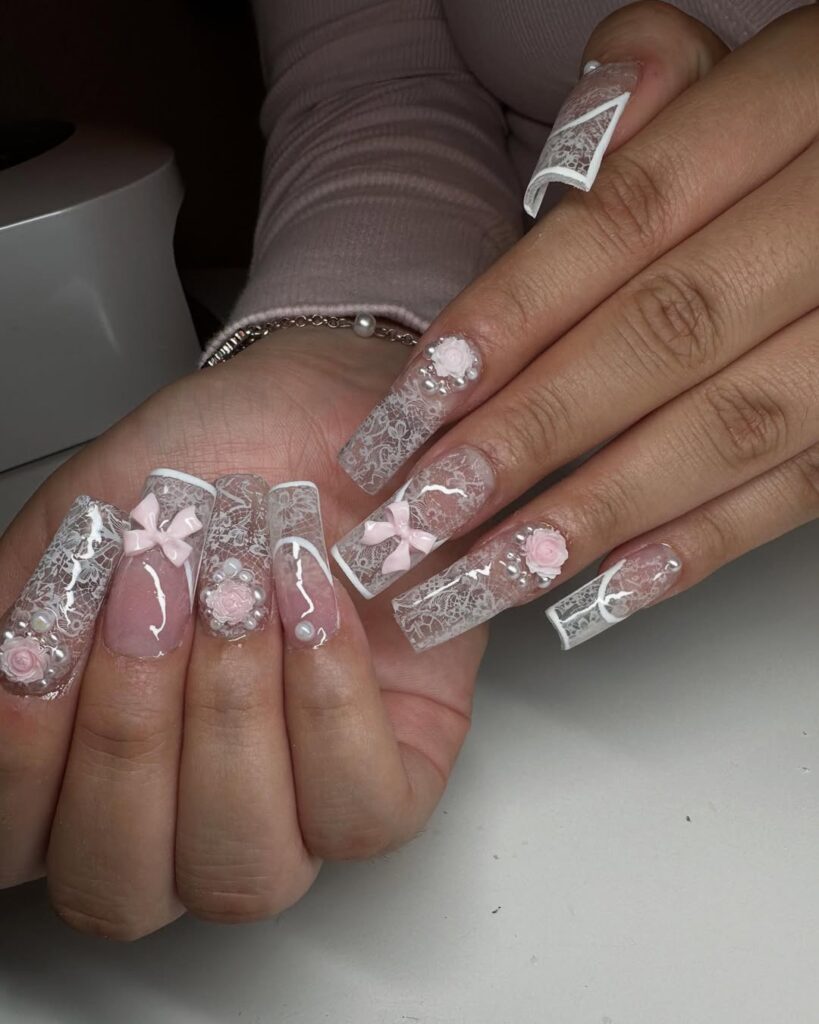 Pearl and lace nails.