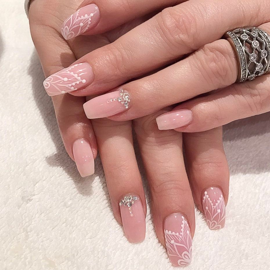 Jelly pink lace nails.