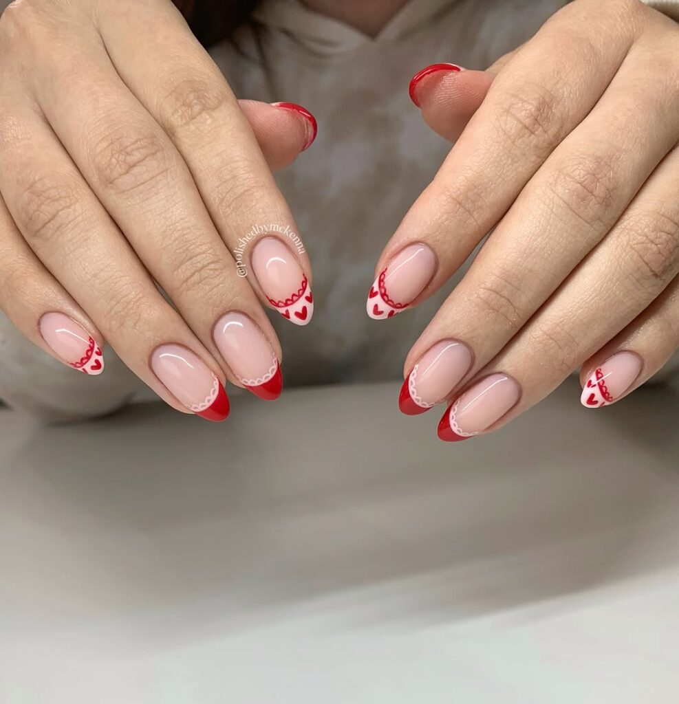 Red French lace nails.
