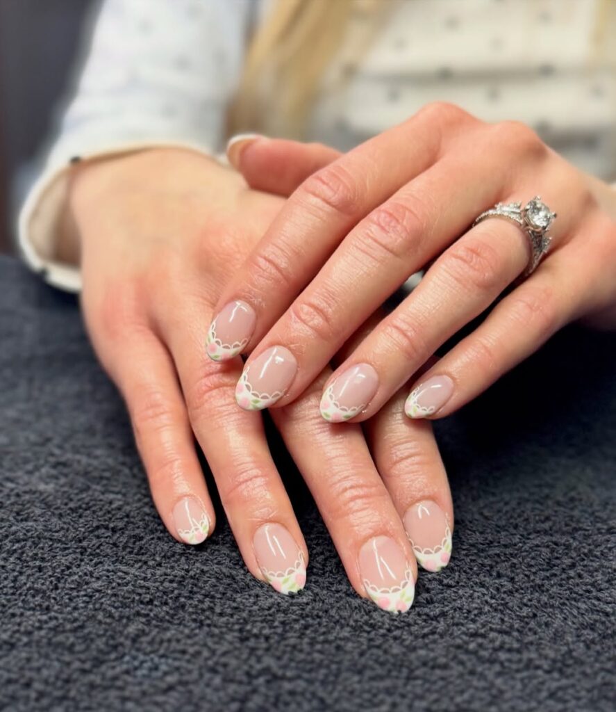 rose French lace nails