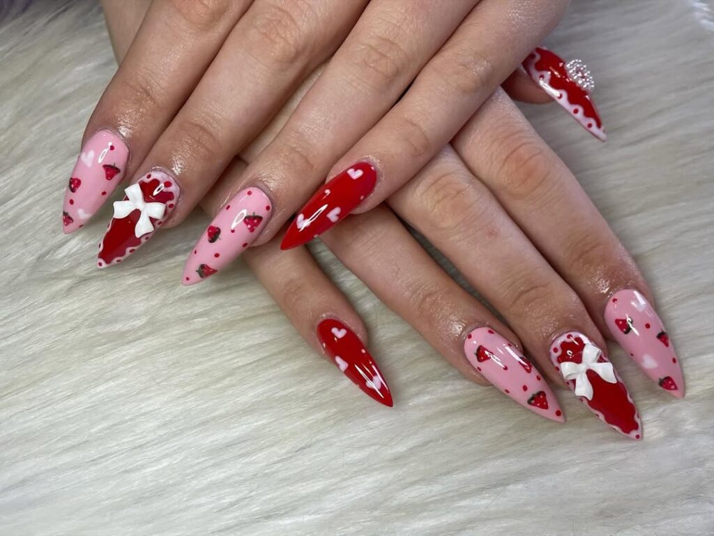 strawberry lacy nails 